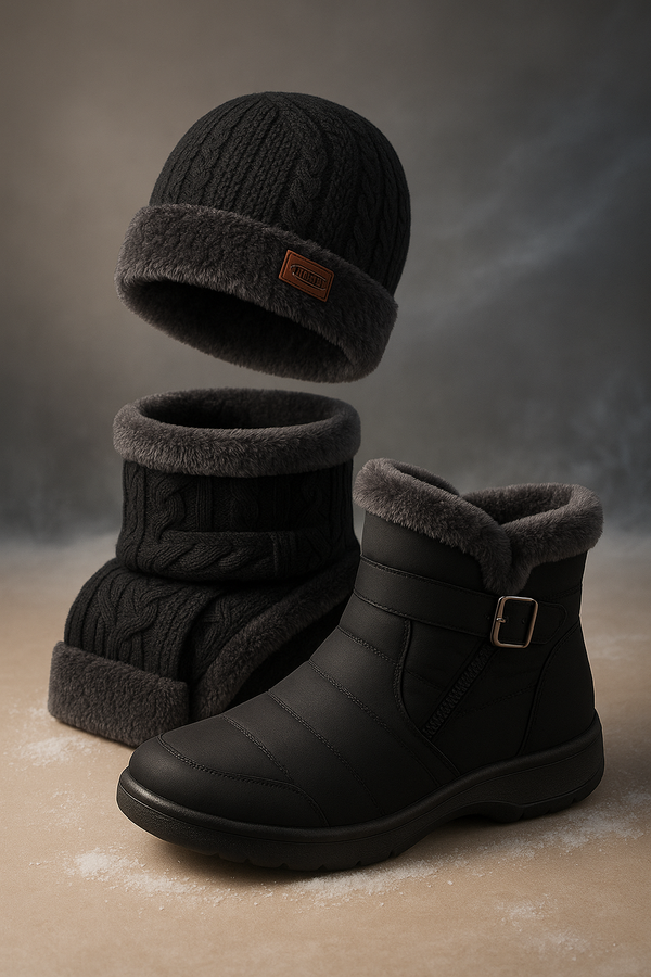 Kit Conforto Pollar - Bota, Touca e Cachecol Peluciados (OFERTA DE INVERNO)